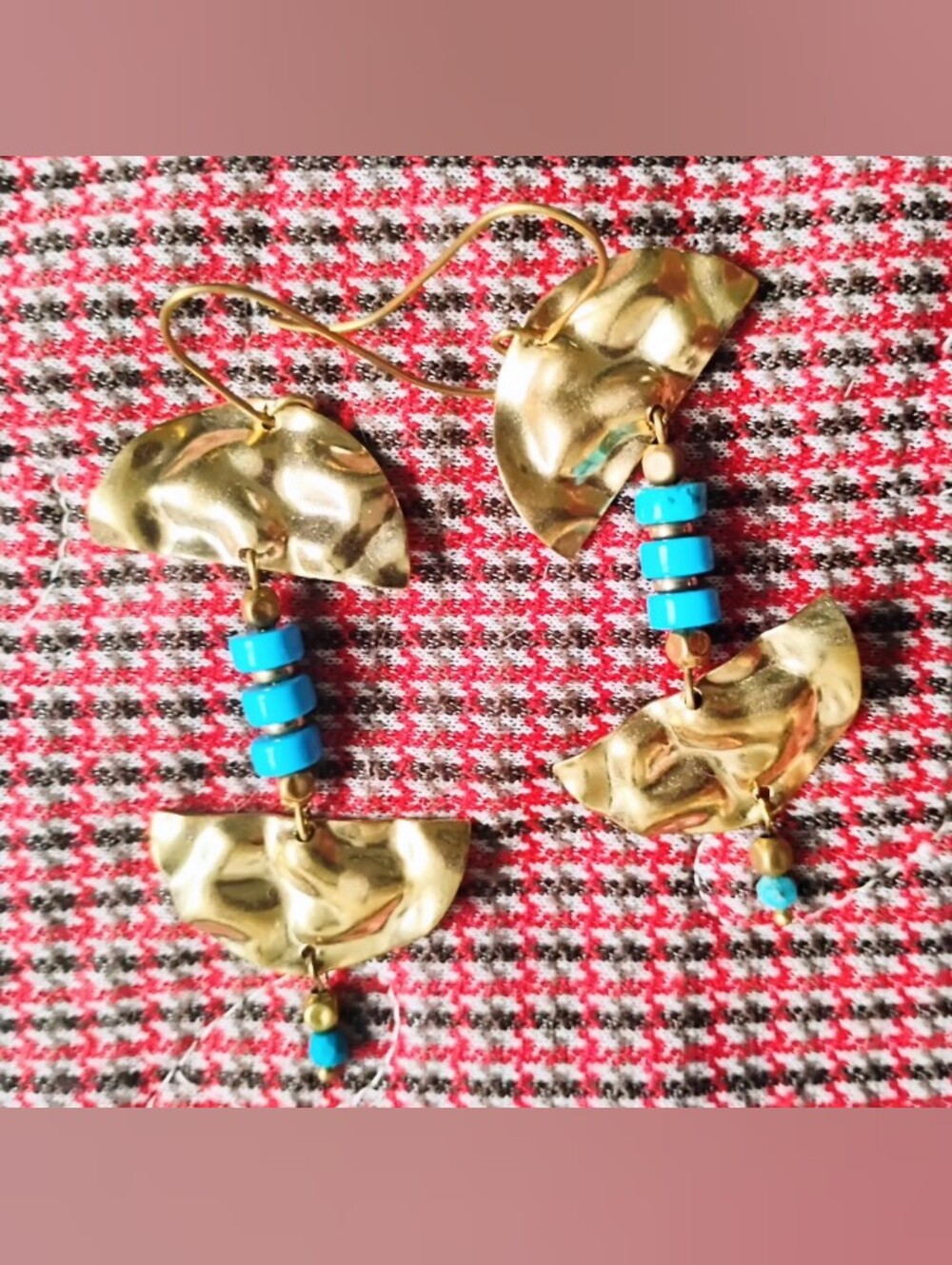 'The Skinny' Hammered Brass and Turquoise Statement Earrings
